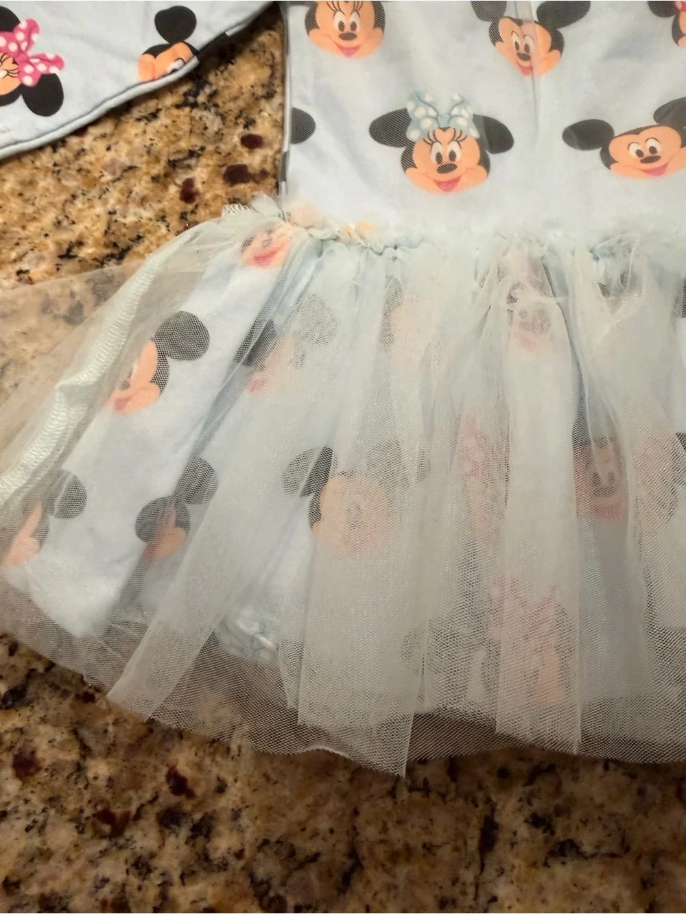 Monica + Andy Minnie & Mickey Light Blue Tulle Kids Dress | 3-6 months